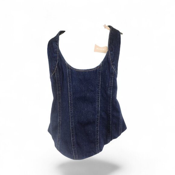 NWT Meshki Meadow Denim Corset Halter Top in Indigo Blue - Picture 2 of 4